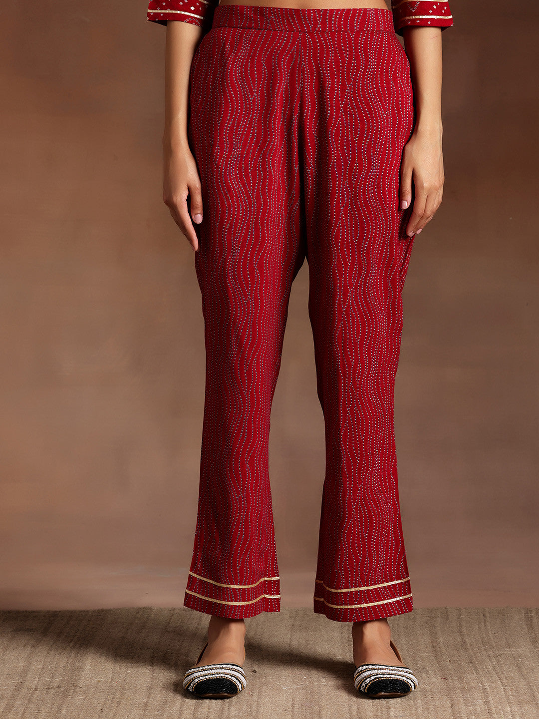 Women Bandhani Printed Pleated Gotta Patti Kurta with Palazzos & With Dupatta