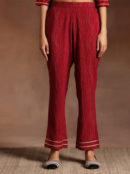 Women Bandhani Printed Pleated Gotta Patti Kurta with Palazzos & With Dupatta