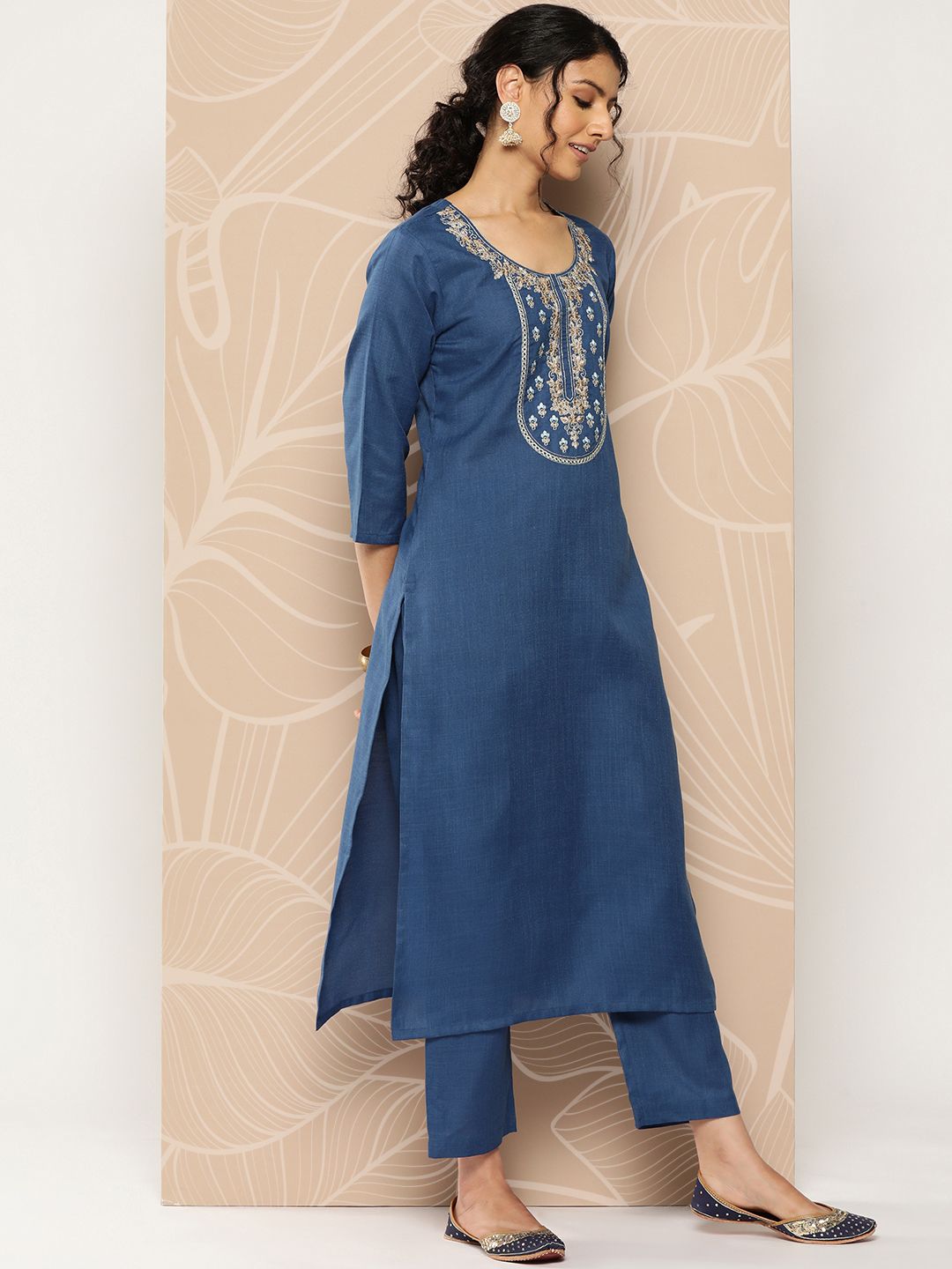 Blue Blue Yoke Embroidered Kurta with Trouser and Dupatta