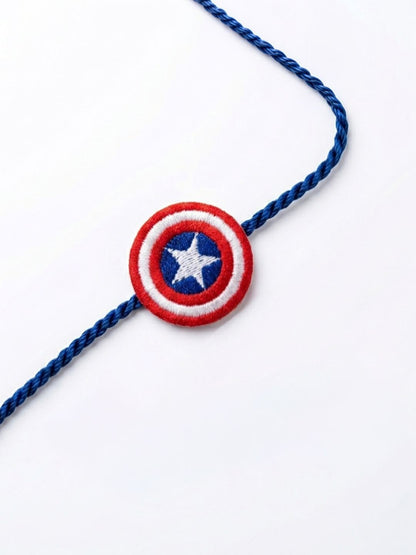 Dhiyona Stylish Red & Blue Avengers Design Kids Rakhi With Roli Chawal Chandan Mishri