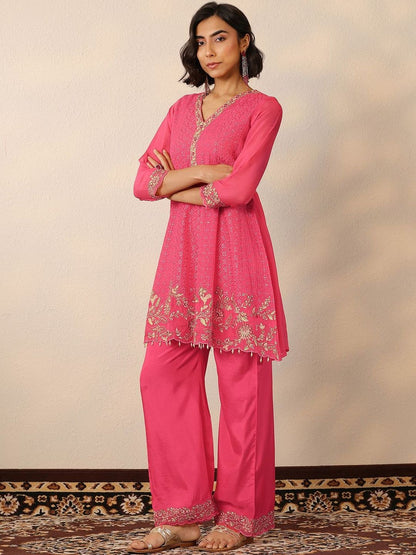 Dhiyona LL Ethnic Motifs Embroidered Thread Work Kurta With Palazzos & Dupatta