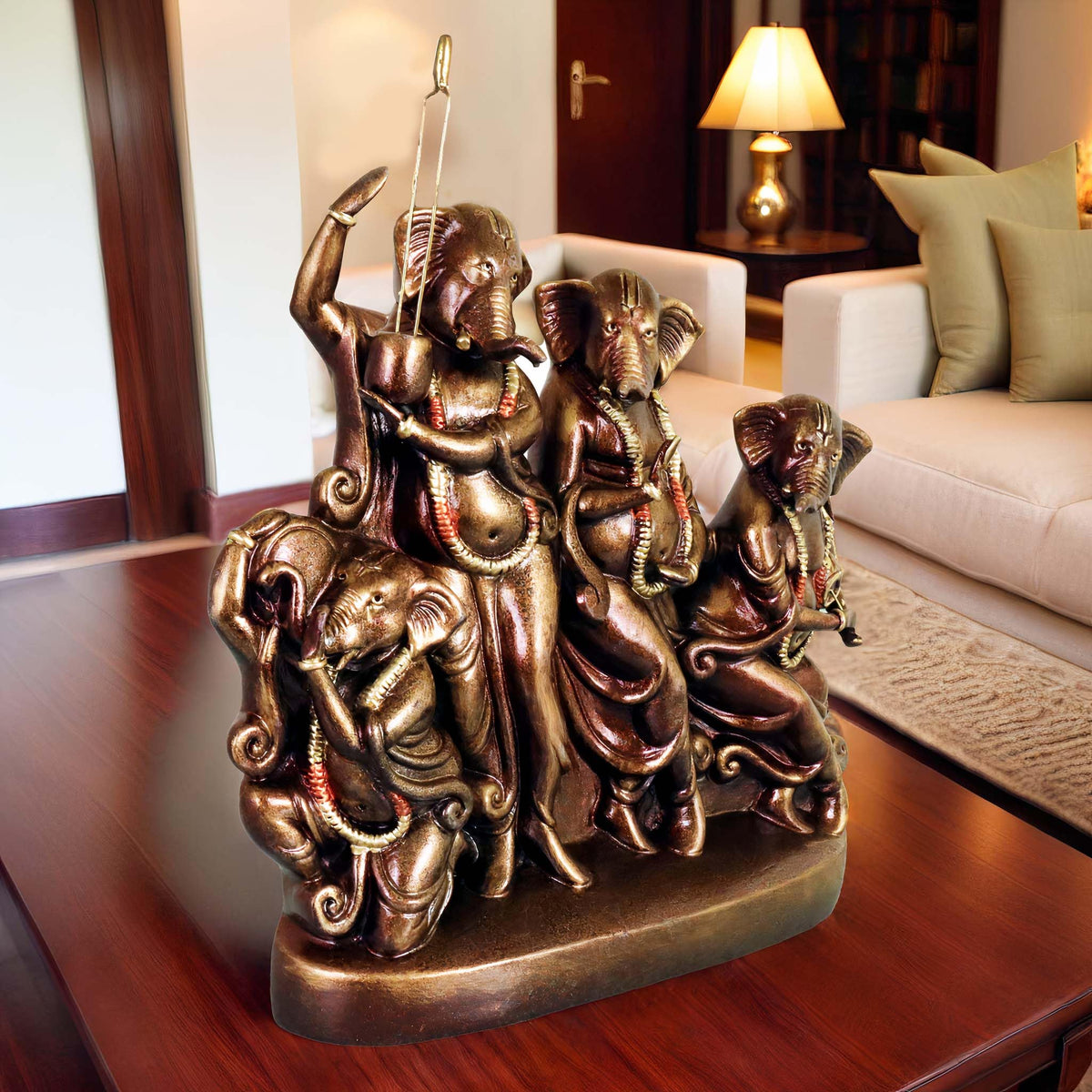 Niharika Collections Handmade Terracotta Ganesha Idol | Abstract Clay Sculpture of Quartet Musical Lord Ganesha | Spiritual & Cultural Art for Home Temple, Pooja Room & Home Décor | Unique Gift