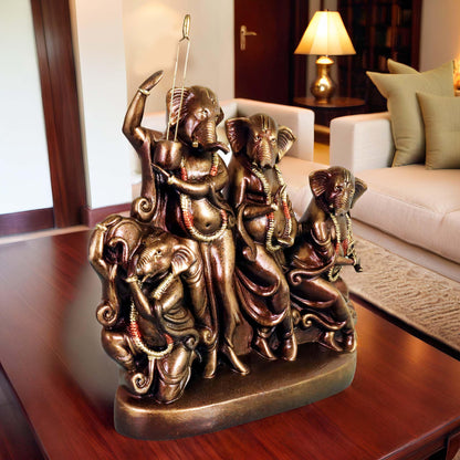 Niharika Collections Handmade Terracotta Ganesha Idol | Abstract Clay Sculpture of Quartet Musical Lord Ganesha | Spiritual & Cultural Art for Home Temple, Pooja Room & Home Décor | Unique Gift
