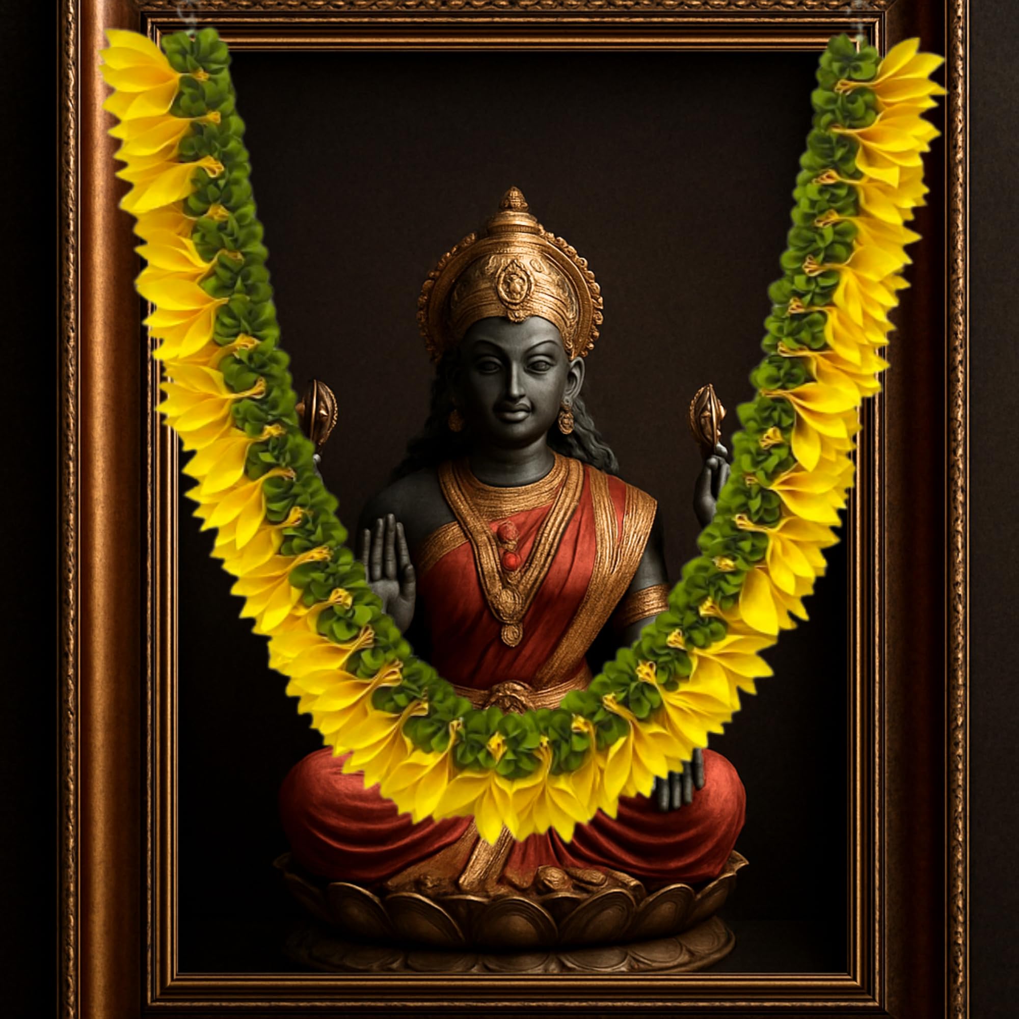 Artificial Champa Flower Garland for Decoration, Golden Yellow Floral Mala for God Idols, Photo Frames, Pooja, Mandir, Wedding & Festive Home Décor