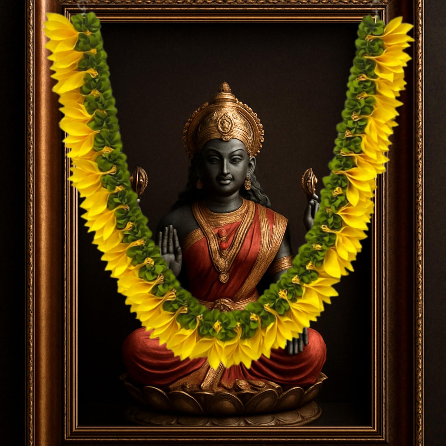Artificial Champa Flower Garland for Decoration, Golden Yellow Floral Mala for God Idols, Photo Frames, Pooja, Mandir, Wedding & Festive Home Décor