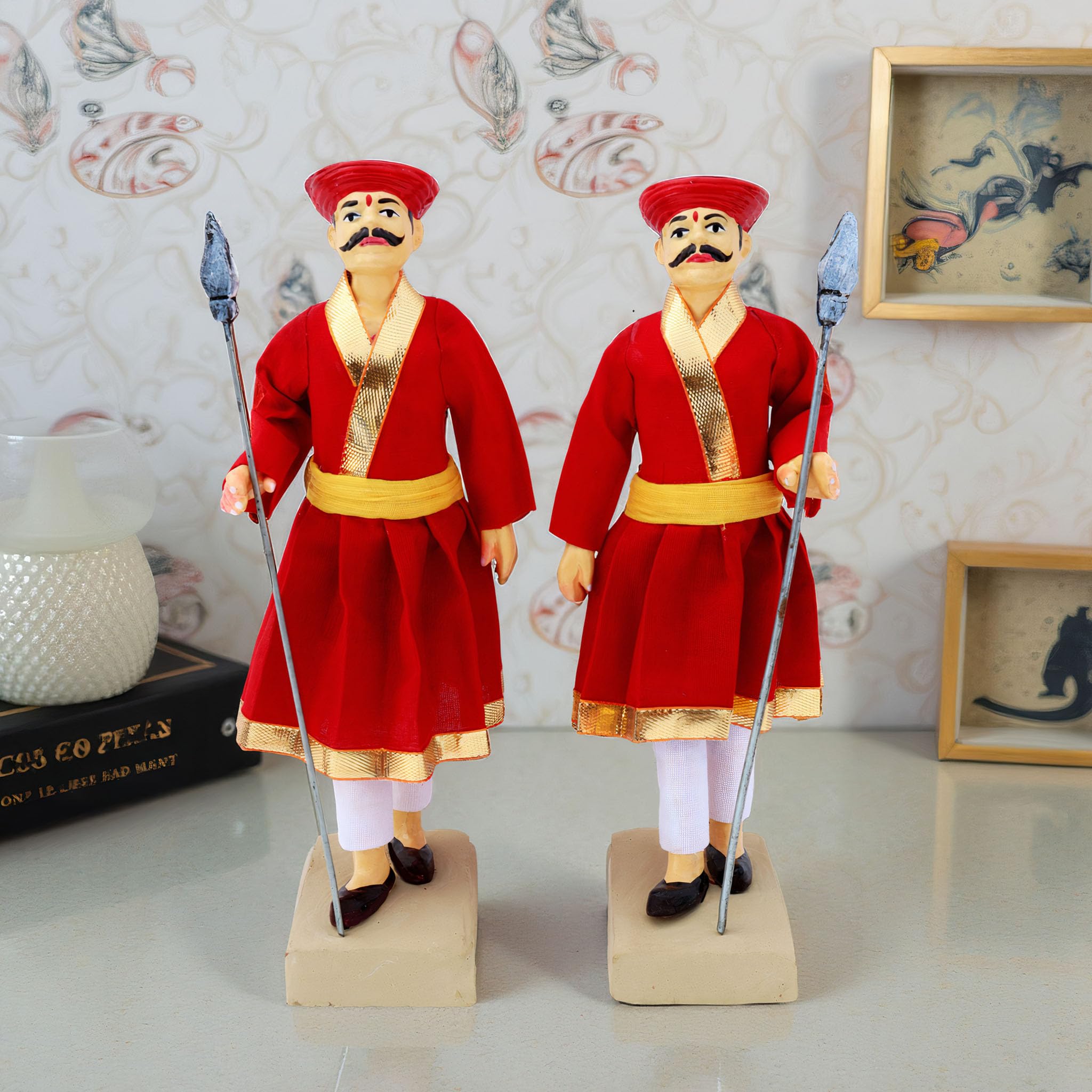 Niharika Collections Handmade Clay Terracotta | MAVALA Soldiers – Set of 2 | Royal Guard Miniature Idols