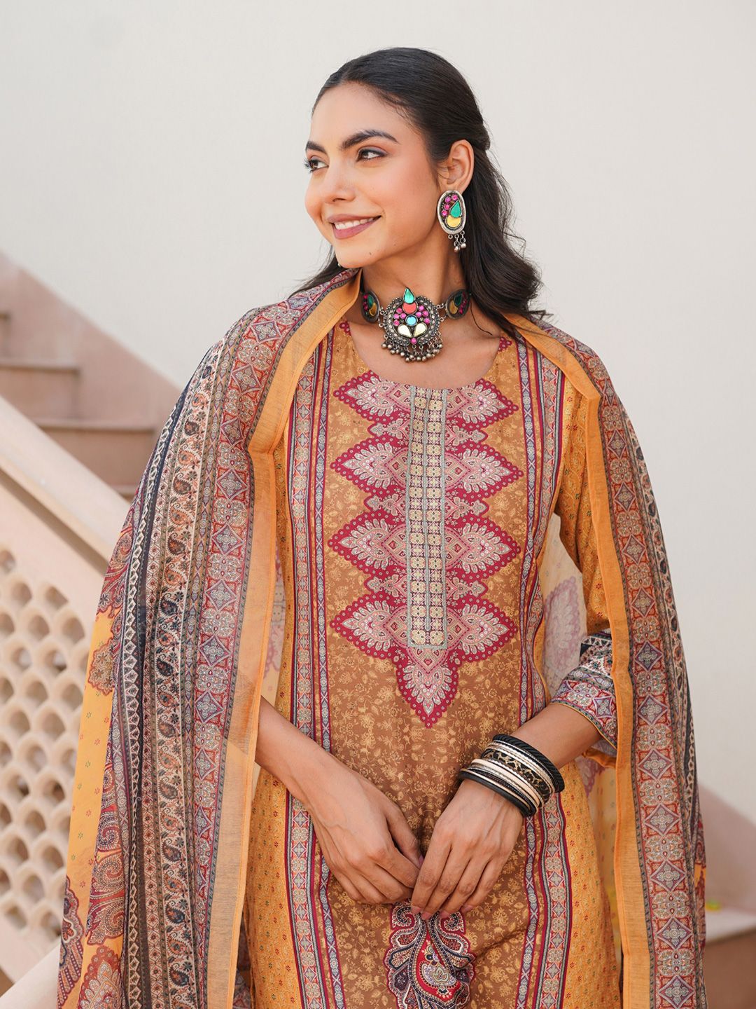 Dhiyona KL Women Ethnic Motifs Printed Regular Kurta with Trousers & With Dupatta