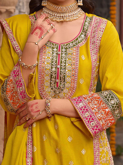 Embroidered Sequinned Kurti With Sharara & Dupatta