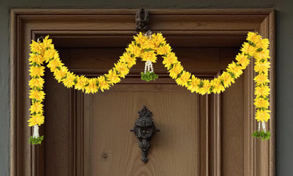 Toran for Main Door Entrance, Bandarwal for Festival, Pooja Mandir & Wedding, Handmade Traditional Flower Hanging for Home & Office Decor (40 inches 18 inches) Yellow