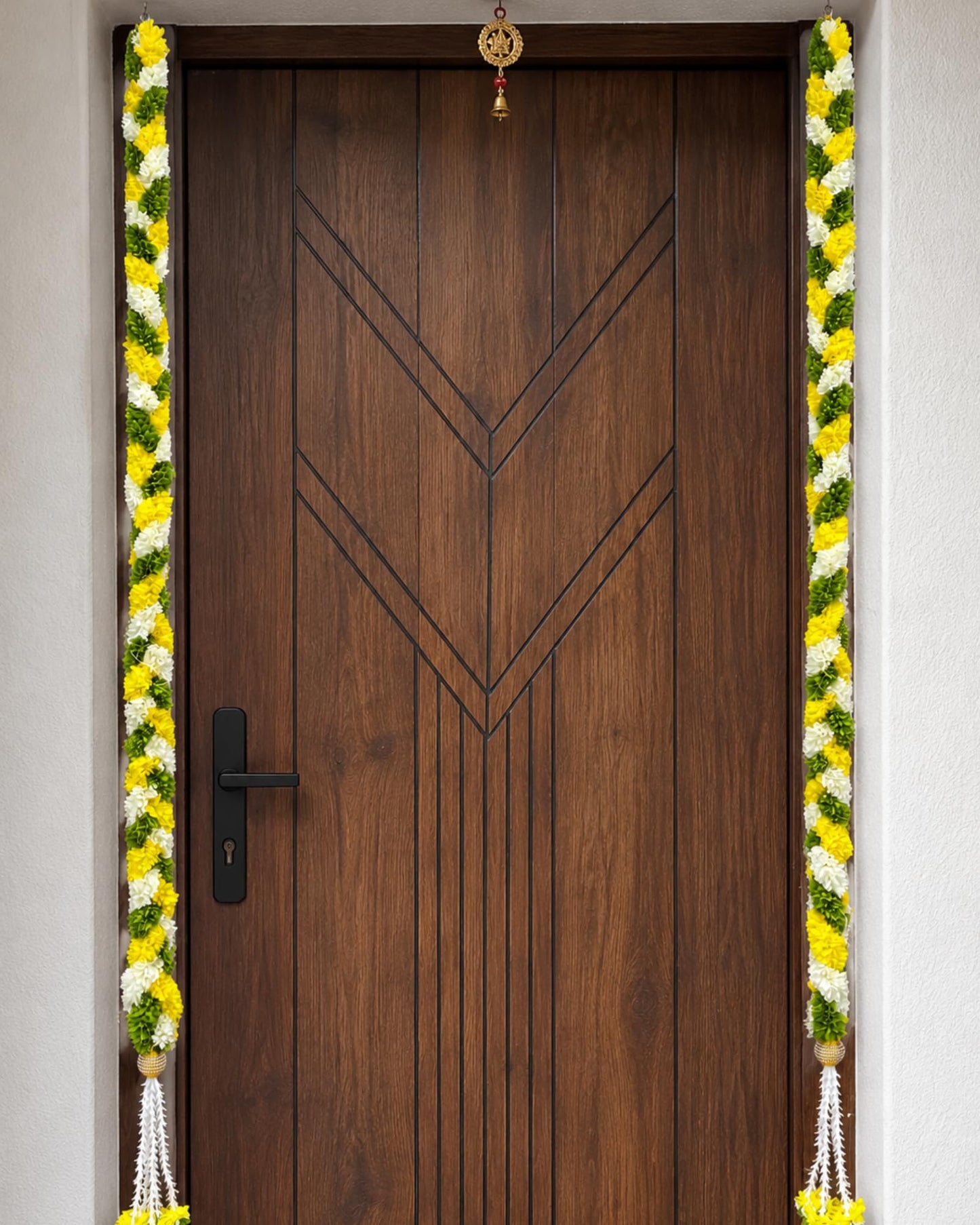 Artificial Flower Thoran Garland for Door Decoration | Parrot Green Lemon & Cream Floral Hanging for Diwali, Wedding, Pooja & Festive Home Décor | Traditional Toran Mala (84 Inch)