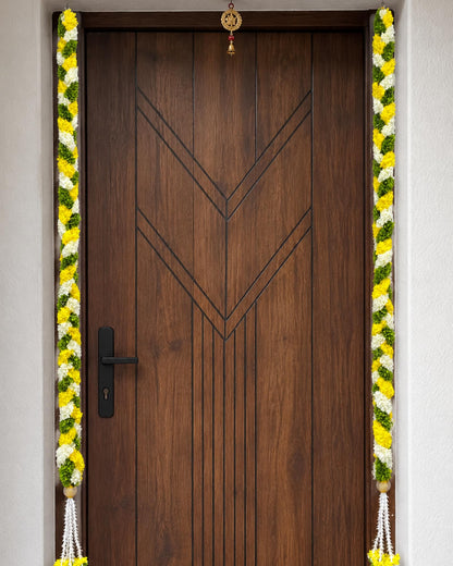 Artificial Flower Thoran Garland for Door Decoration | Parrot Green Lemon & Cream Floral Hanging for Diwali, Wedding, Pooja & Festive Home Décor | Traditional Toran Mala (84 Inch)