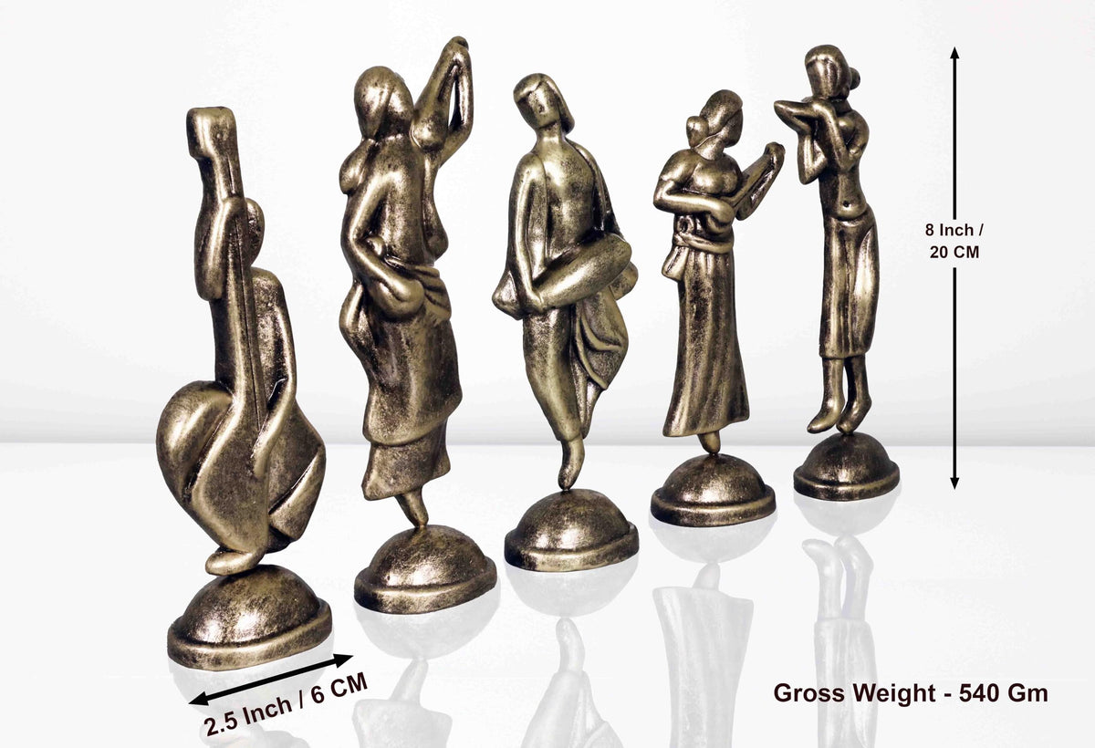 Niharika Collections Handmade Clay Terracotta Abstract Sculpture Musical Group Idol for Gifts and Décor |Metallic Golden| Set of 5