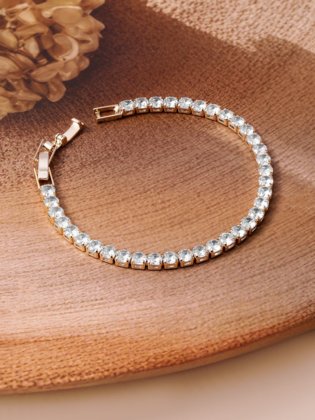 Dhiyona RJ Women's 18K Gold Plated Cubic Zirconia Studded Statement Tennis Link Bracelet