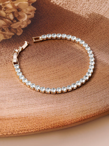 Dhiyona RJ Women's 18K Gold Plated Cubic Zirconia Studded Statement Tennis Link Bracelet