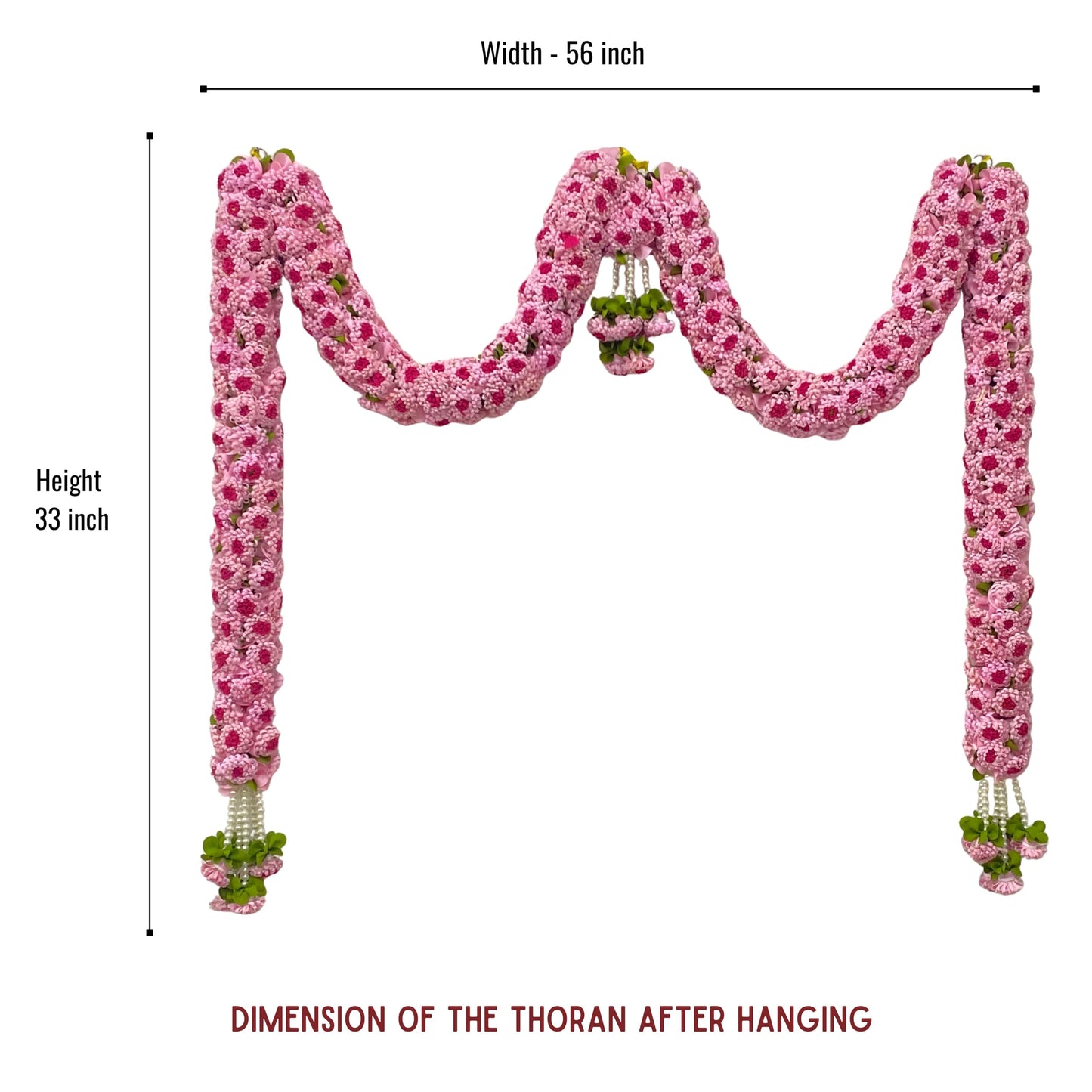 Light Pink Hanging Artificial Flower Toran for Main Door Entrance, Reusable Thoran for Pooja Mandir, Living Room & Home Décor, Bandarwal for Festival Decoration (56x33 inch)
