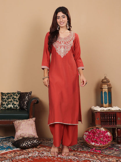 Dhiyona VA Women Embroidered Regular Kurta with Palazzos & With Dupatta