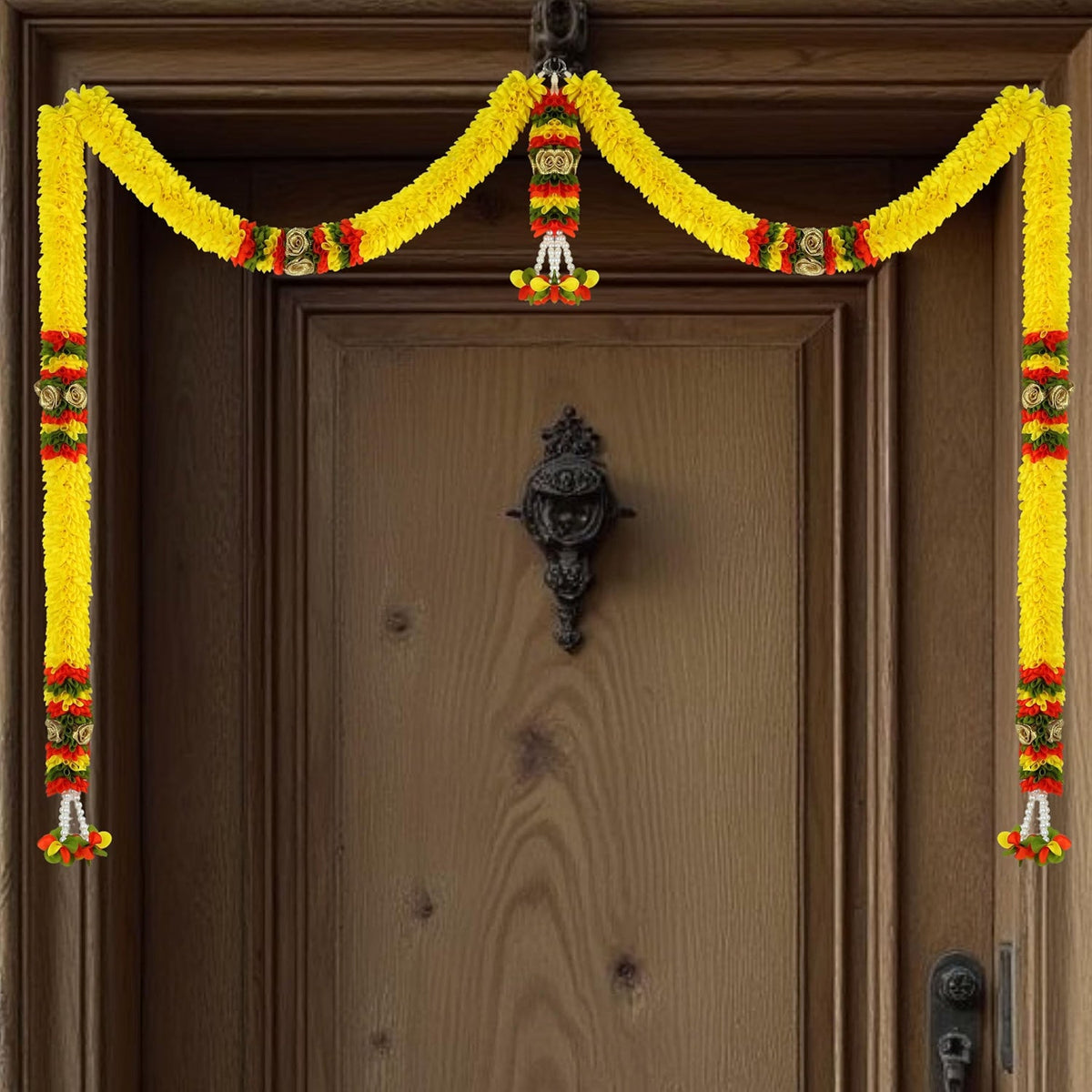 Toran for Main Door Entrance, Bandarwal for Festival, Pooja Mandir & Wedding, Handmade Traditional Flower Hanging for Home & Office Decor (42 inches 24 inches) Yellow