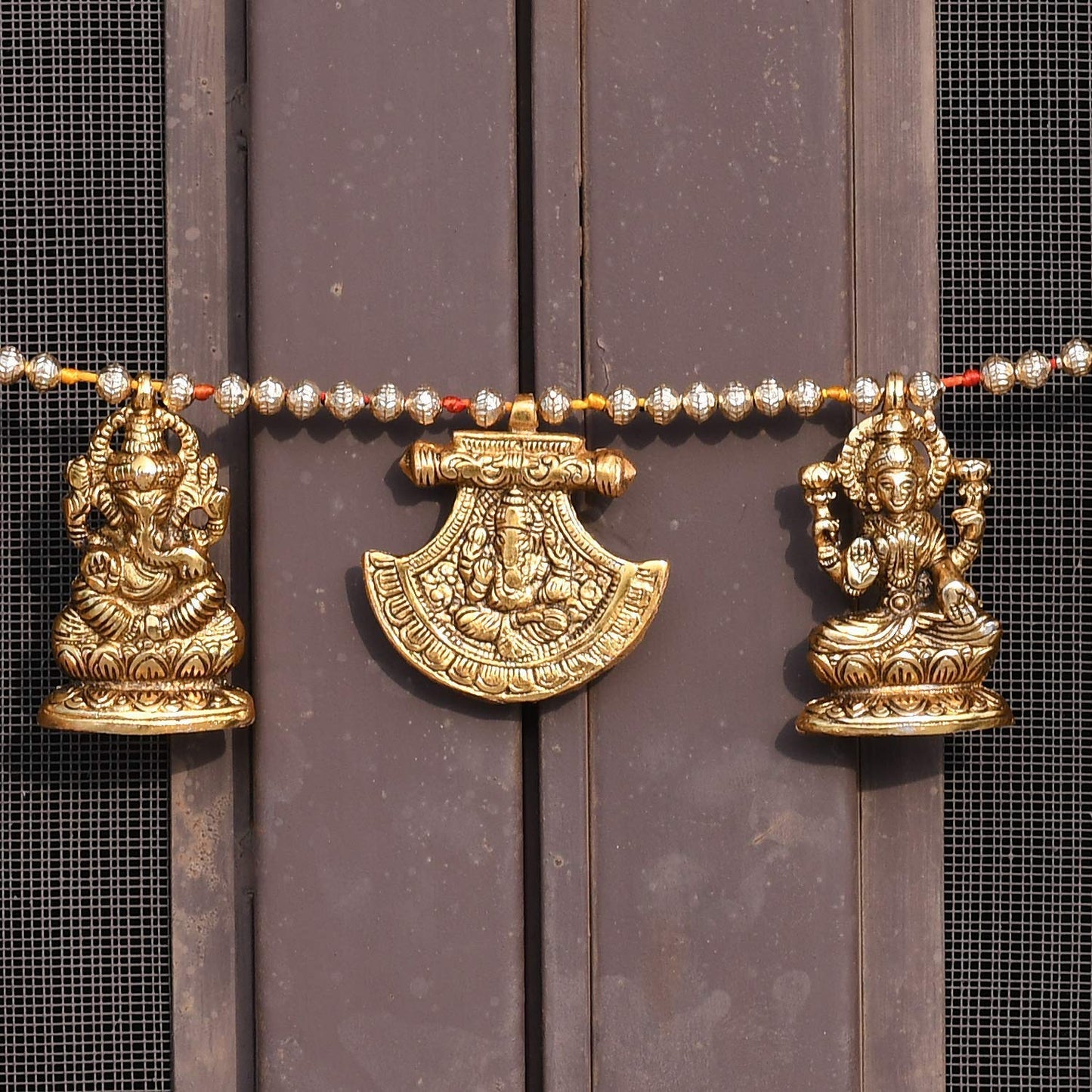 Metal Door Hanging Toran Bandarwal Set of 10 for Home Decoration/Lakshmi Ganesha Toran Mandir Temple (35 x 3.5 inch, Gold)