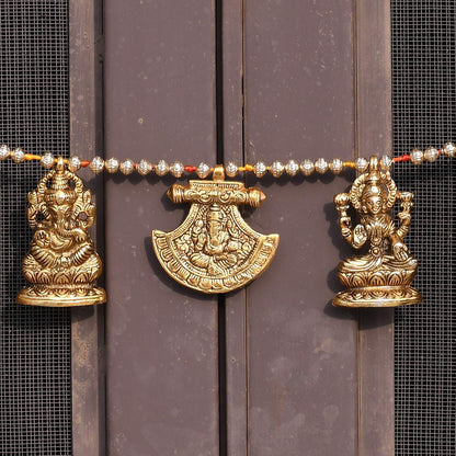 Metal Door Hanging Toran Bandarwal Set of 10 for Home Decoration/Lakshmi Ganesha Toran Mandir Temple (35 x 3.5 inch, Gold)