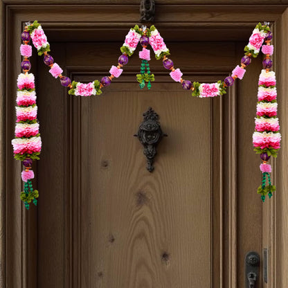 Toran for Main Door, Bandarwal for Festival, Pooja Mandir & Decoration, Pink Handmade Traditional Flower Hanging for Door Entrance, Home & Office Decor (42 inches 18 inches)