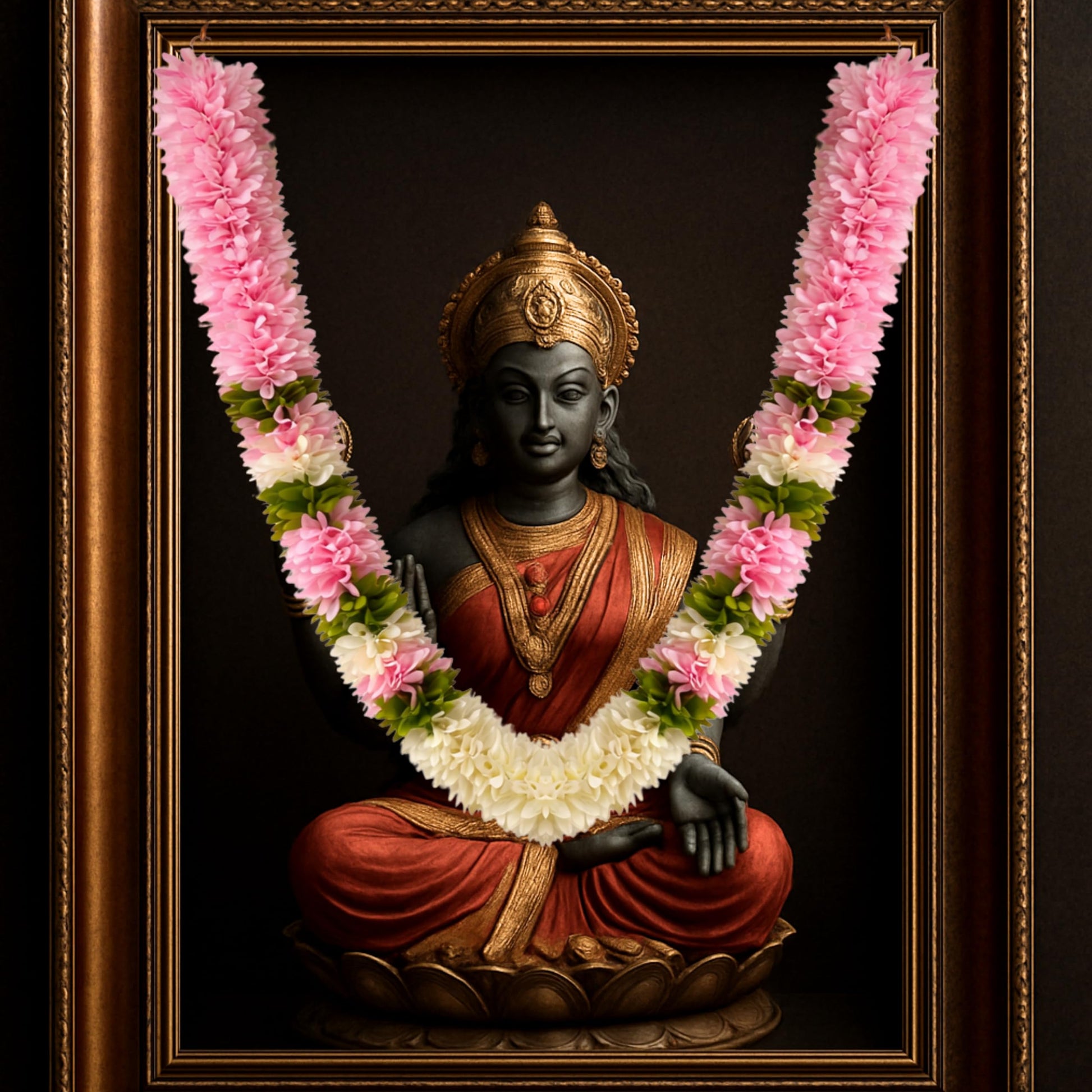 Flower Garland for Pooja Mandir Decoration, 40 Inches Hanging Mala for Photo Frame, Haar Mala for God Idols, Photo Frames of Loved Ones, Ancestors & Pooja Room Décor (Link Pink)
