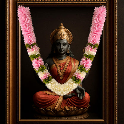 Flower Garland for Pooja Mandir Decoration, 40 Inches Hanging Mala for Photo Frame, Haar Mala for God Idols, Photo Frames of Loved Ones, Ancestors & Pooja Room Décor (Link Pink)