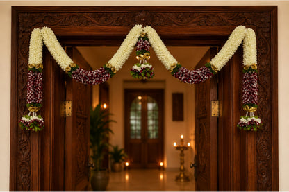 Artificial Flower Door Toran for Main Door Decoration, Golden Yellow & Maroon Floral Hanging Bandarwal for Home, Mandir, Wedding, Festival & Pooja Décor
