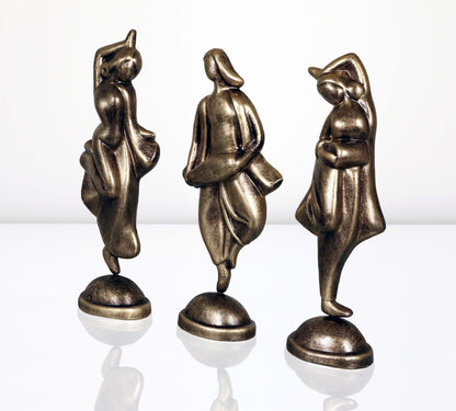 Niharika Collections Handmade Clay Terracotta Abstract Sculpture Dholak Dancer Idol for Gifts and Décor |Metallic Golden| Set of 3