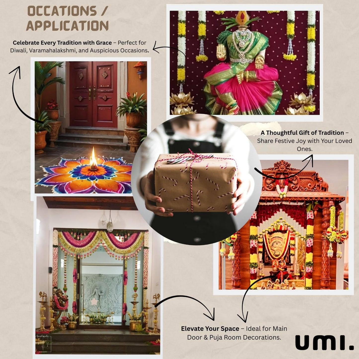 Flower Garland for Pooja Mandir Decoration, 40 Inches Hanging Mala for Photo Frame, Haar Mala for God Idols, Photo Frames of Loved Ones, Ancestors, Pitra & Pooja Room Décor (Yellow)