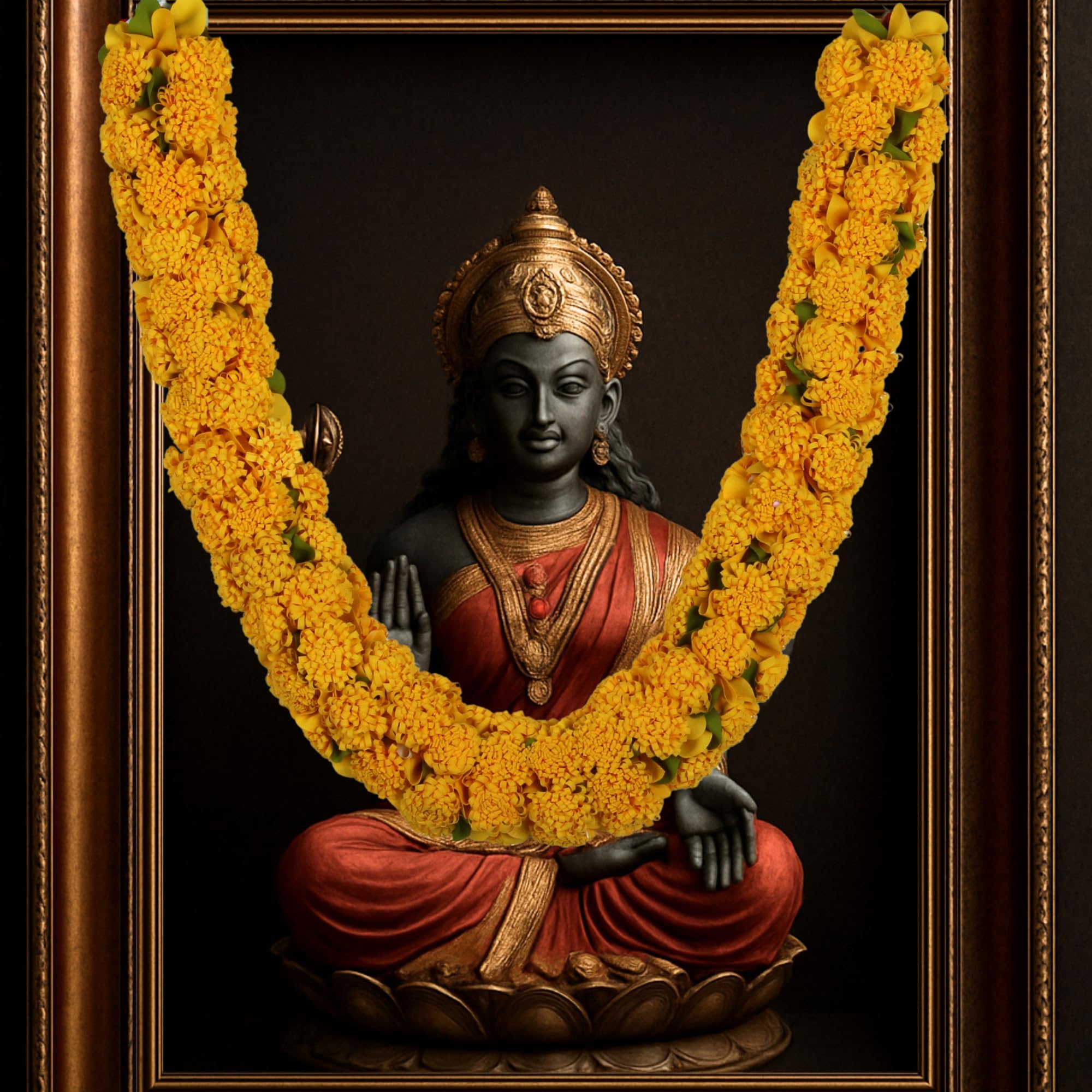 Shevanti Yellow Flower Garland for Pooja Mandir Decoration, Hanging Mala for Photo Frame, Haar Mala for God Idols, Photo Frames of Loved Ones, Ancestors, Pitra (40 inch)