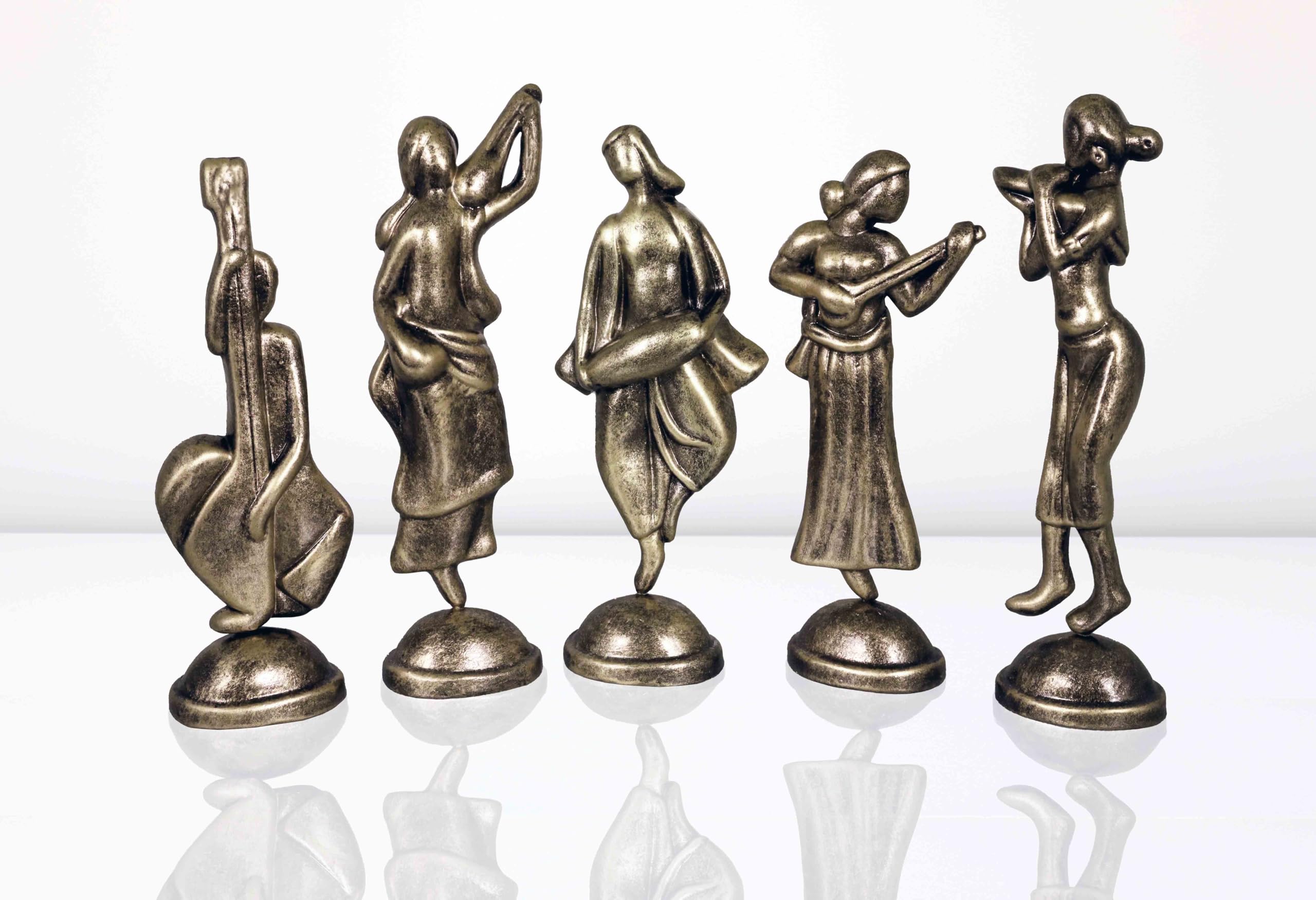 Niharika Collections Handmade Clay Terracotta Abstract Sculpture Musical Group Idol for Gifts and Décor |Metallic Golden| Set of 5