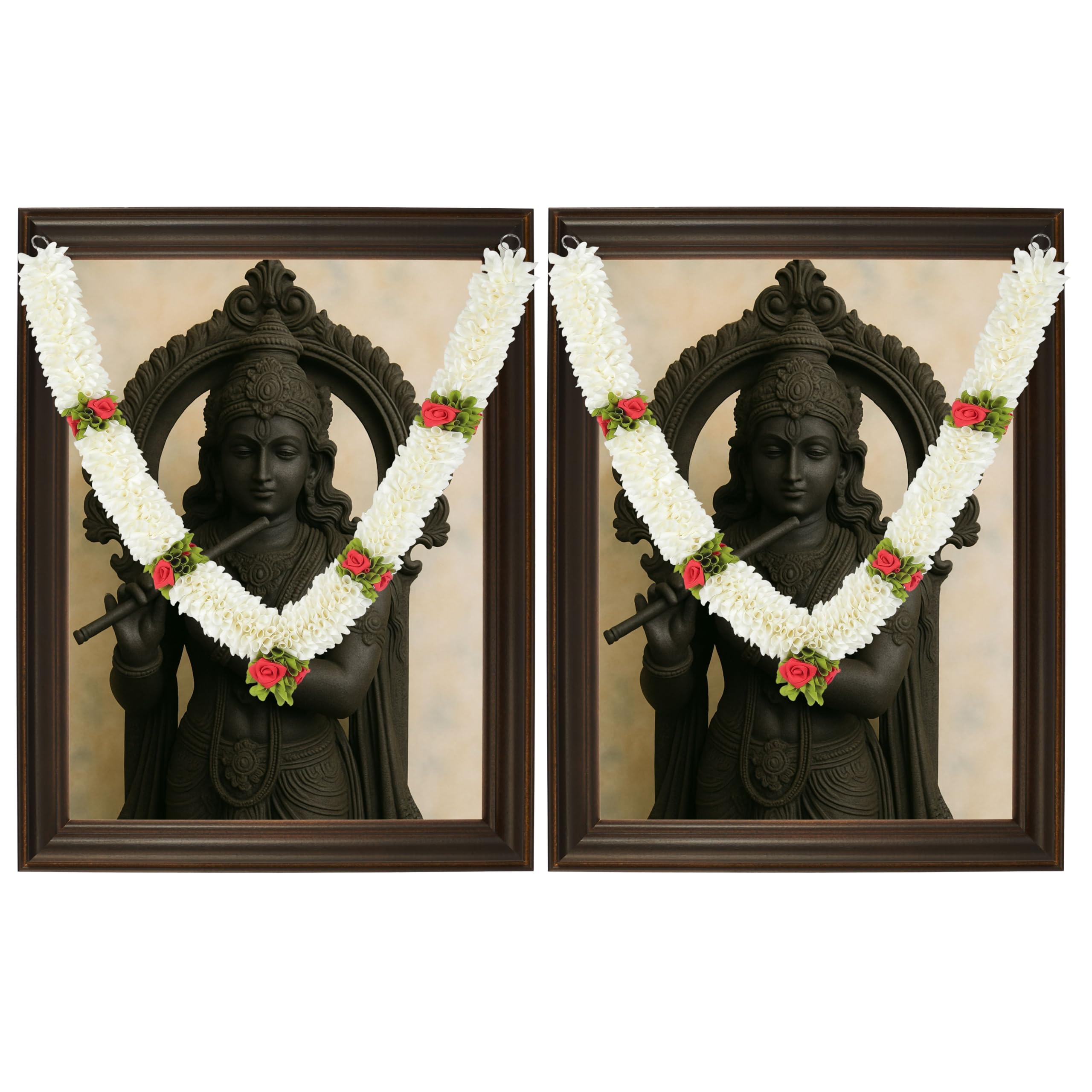 Artificial Garland for Home Decoration, Handcrafted Artificial Rose Flower Garland for Sankranti Ugadi Varamahalakshmi Wedding Event, Diwali & Navaratri Festivals (Pack of 2, White)