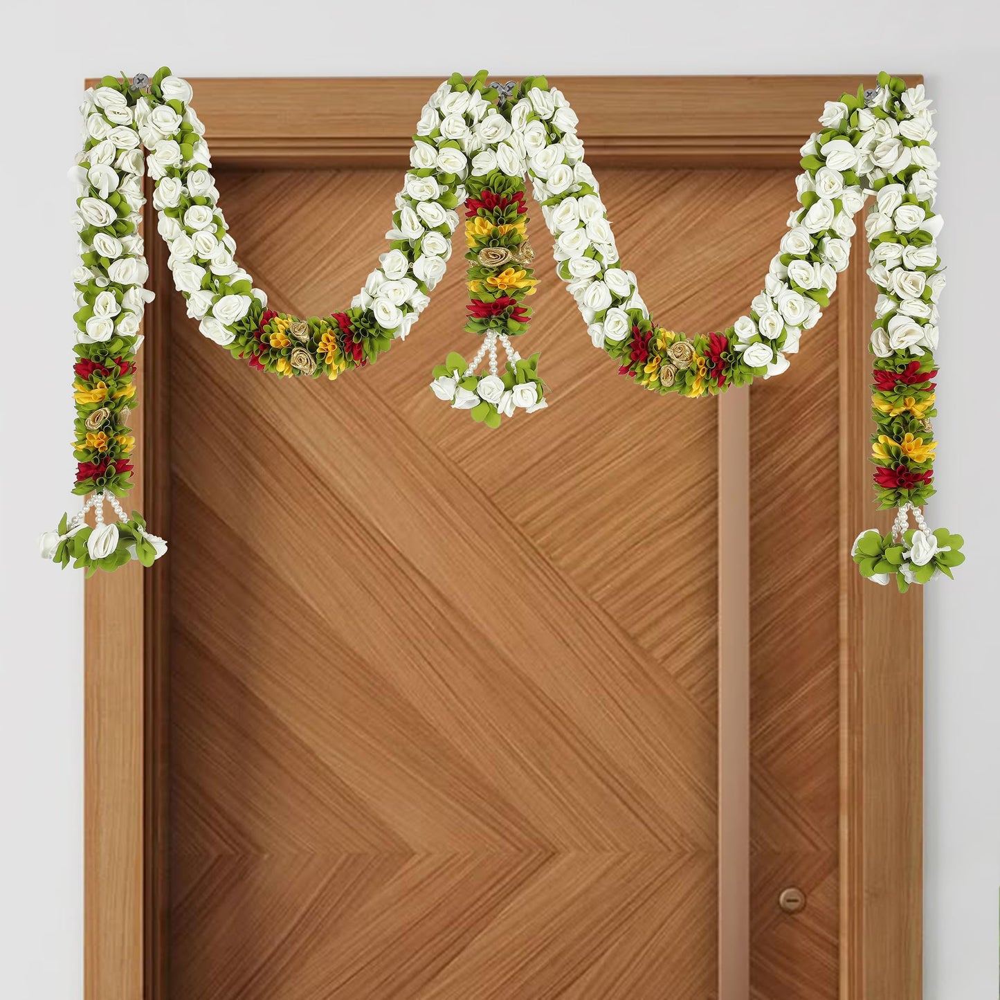 Toran for Main Door Entrance, Bandarwal for Festival, Pooja Mandir, Diwali & Home Décor, Handmade Traditional Flower Hanging for Home & Office Decor (42 inches x 18 inches) White
