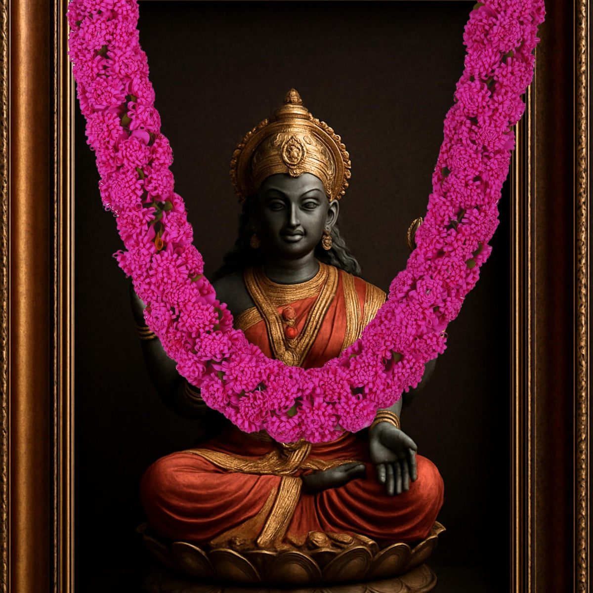 Shevanti Rani Pink Flower Garland for Pooja Mandir Decoration, Hanging Mala for Photo Frame, Haar Mala for God Idols, Photo Frames of Loved Ones, Ancestors, Pitra (40 inch)