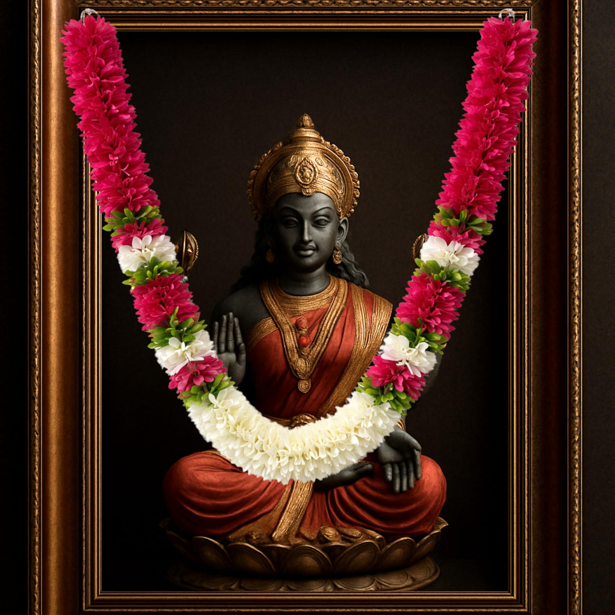 Flower Garland for Pooja Mandir Decoration, 40 Inches Hanging Mala for Photo Frame, Haar Mala for God Idols, Photo Frames of Loved Ones, Ancestors & Pooja Room Décor (Magenta)