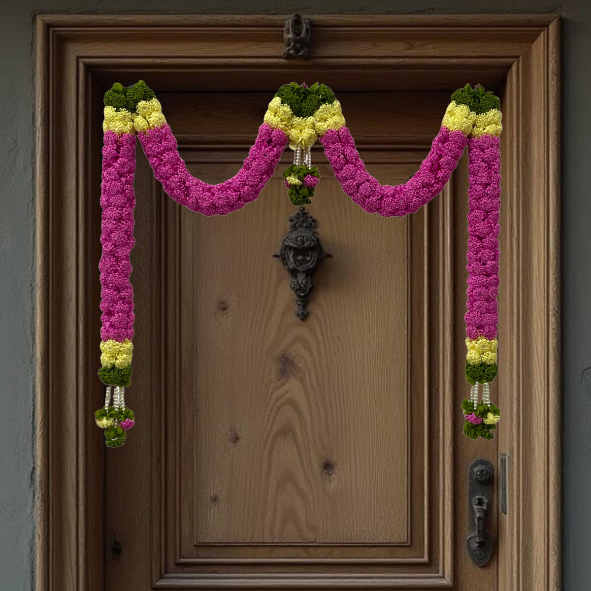 Dark Pink Hanging Artificial Flower Toran for Main Door Entrance, Reusable Thoran for Pooja Mandir, Living Room & Home Décor, Bandarwal for Festival Decoration (56x33 inch)
