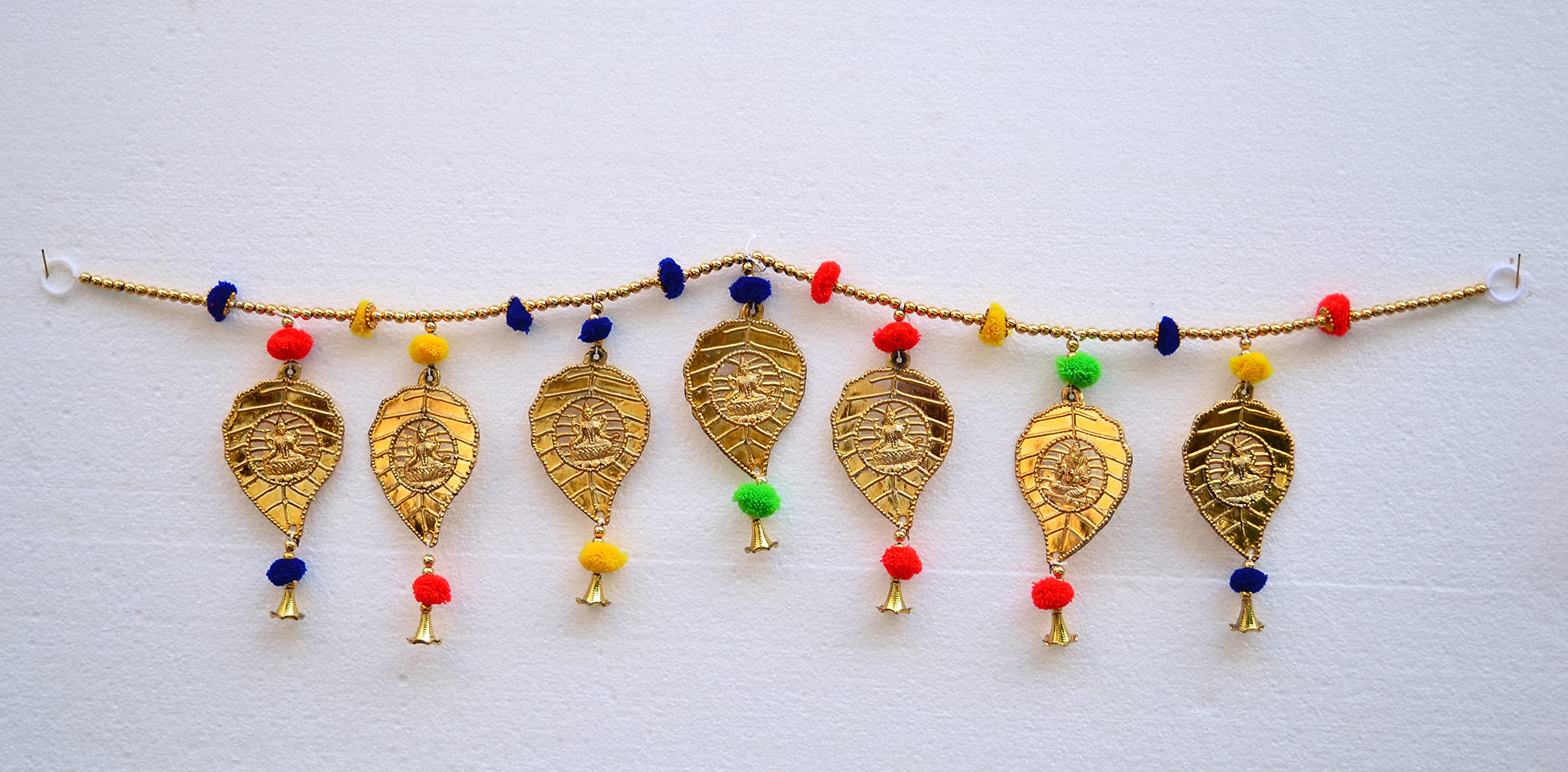 Laxmi Ganesha Toran, Pom Pom Toranam, Multicolor Beads Hanging Bandarwal for Main Entrance Door Pooja Room Wall Home Decoration Latest Traditional Design (Type 2)
