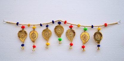 Laxmi Ganesha Toran, Pom Pom Toranam, Multicolor Beads Hanging Bandarwal for Main Entrance Door Pooja Room Wall Home Decoration Latest Traditional Design (Type 2)