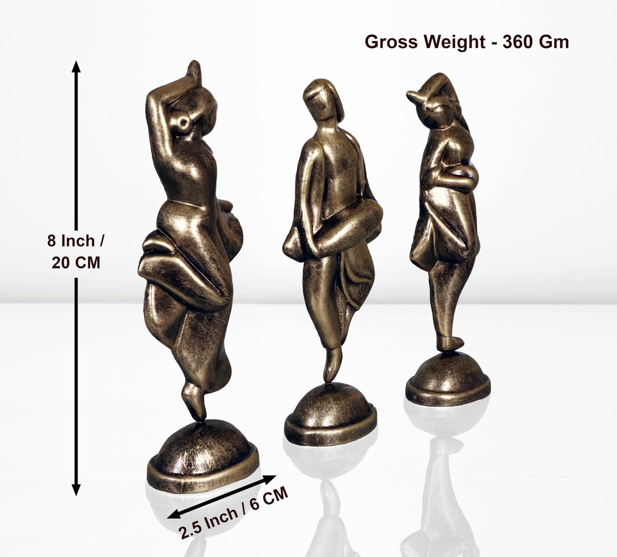 Niharika Collections Handmade Clay Terracotta Abstract Sculpture Dholak Dancer Idol for Gifts and Décor |Metallic Golden| Set of 3