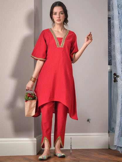 Women Solid Ethnic Kurta with Dhoti Pant