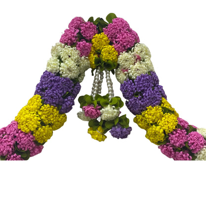 Cream & Pink Hanging Artificial Flower Toran for Main Door Entrance, Reusable Thoran for Pooja Mandir, Living Room & Home Décor, Bandarwal for Festival Decoration (56x33 inch)