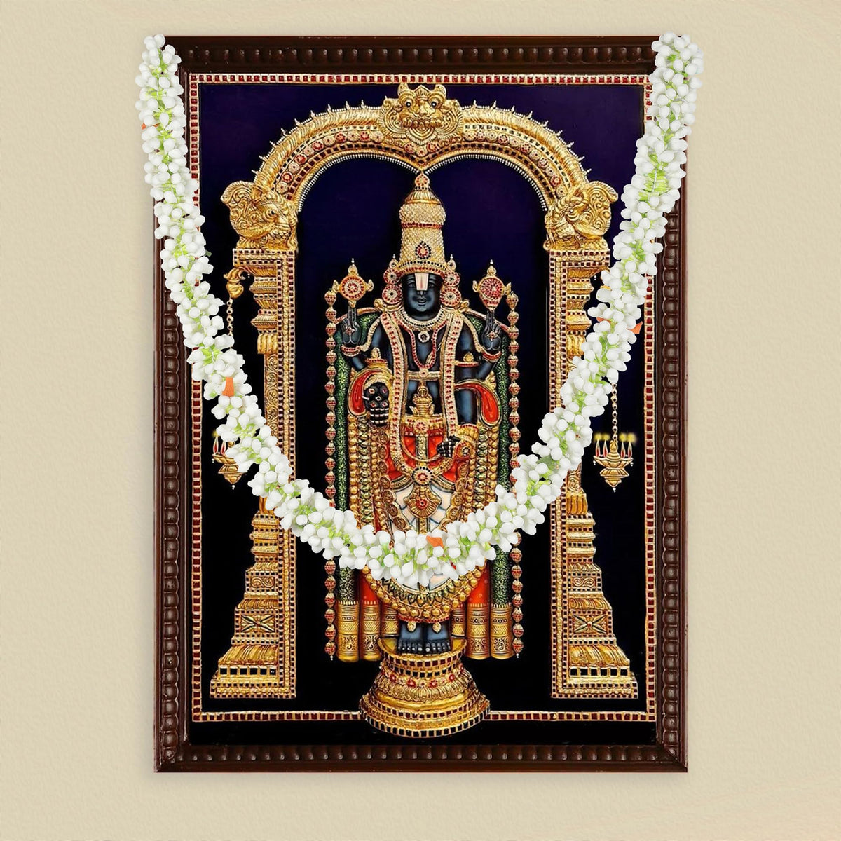 Flower Garland for Pooja Mandir Decoration, Hanging Mala for Photo Frame, Decorative Haar Mala for God Idols, Photo Frames of Loved Ones, Ancestors, Pitra & Pooja Room Dcor (White)