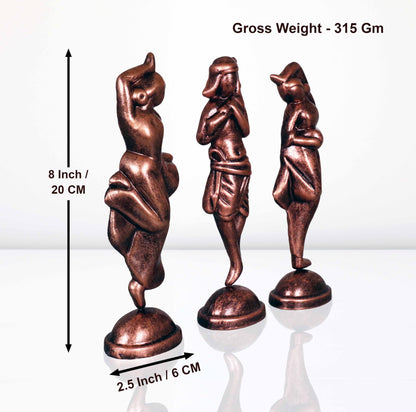 Niharika Collections Handmade Clay Terracotta Abstract Sculpture Krishna with Gopiya Idol for Gifts and Décor |Metallic Bronze| Set of 3
