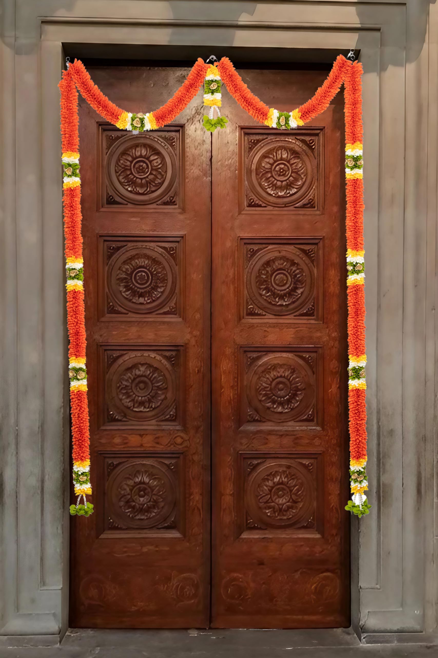 Toran for Main Door Entrance, Bandarwal for Festival, Pooja Mandir & Wedding, Handmade Traditional Flower Hanging for Home Dcor & Office Dcor (42 inches 60 inches) Orange