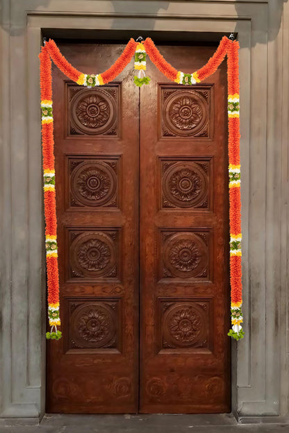 Toran for Main Door Entrance, Bandarwal for Festival, Pooja Mandir & Wedding, Handmade Traditional Flower Hanging for Home Dcor & Office Dcor (42 inches 60 inches) Orange