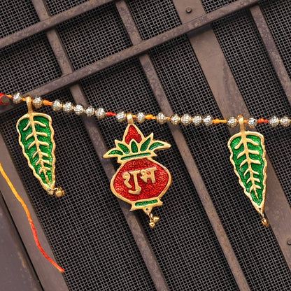 Handmade Indian Toran with Shri Ganesh and Subh Labh Design for Doorway Decoration