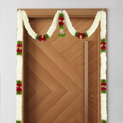 Toran for Main Door Entrance, Bandarwal for Festival, Pooja Mandir & Wedding, Handmade Traditional Flower Hanging for Home & Office Decor (42 inches 60 inches) White