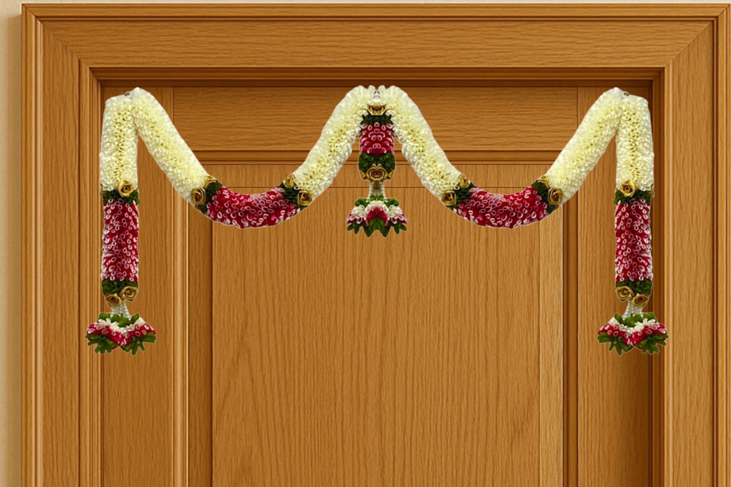 Artificial Flower Door Toran for Main Door Decoration, Golden Yellow & Maroon Floral Hanging Bandarwal for Home, Mandir, Wedding, Festival & Pooja Décor