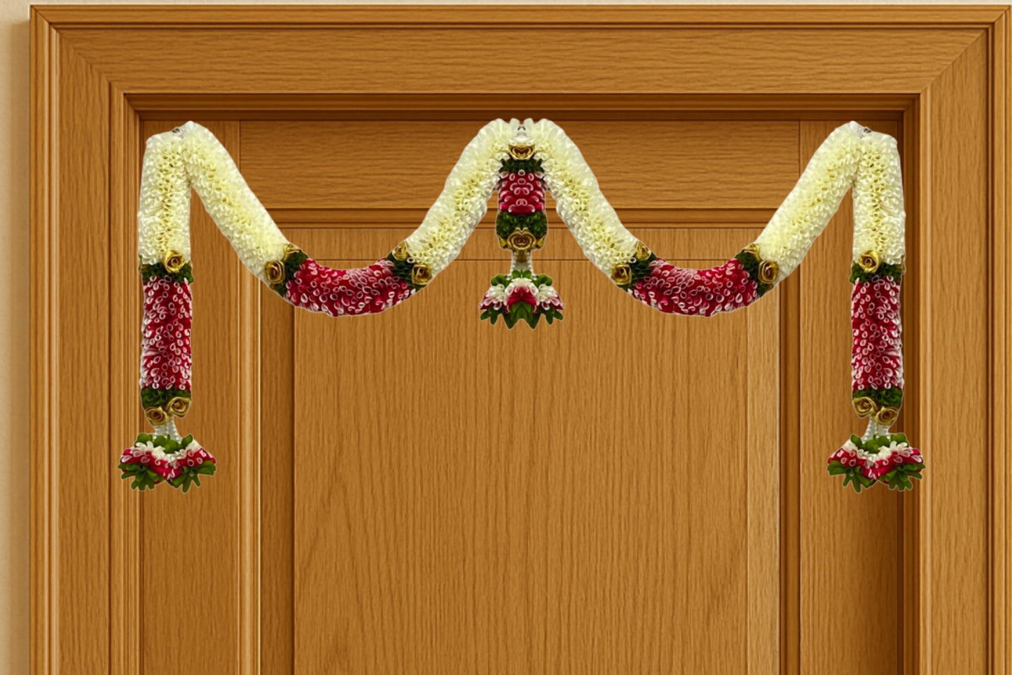 Artificial Flower Door Toran for Main Door Decoration, Golden Yellow & Maroon Floral Hanging Bandarwal for Home, Mandir, Wedding, Festival & Pooja Décor