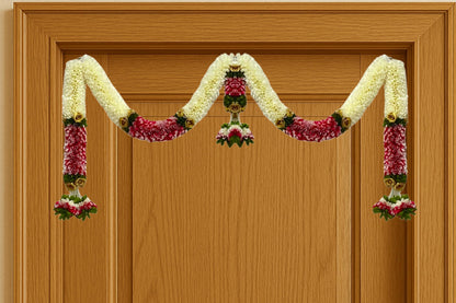 Artificial Flower Door Toran for Main Door Decoration, Golden Yellow & Maroon Floral Hanging Bandarwal for Home, Mandir, Wedding, Festival & Pooja Décor